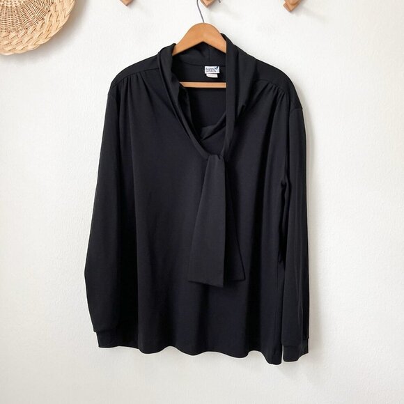 Vtg 70s Barry Ashley black stretch knit bow‎ pullover blouse M/L long sleev - Picture 1 of 6